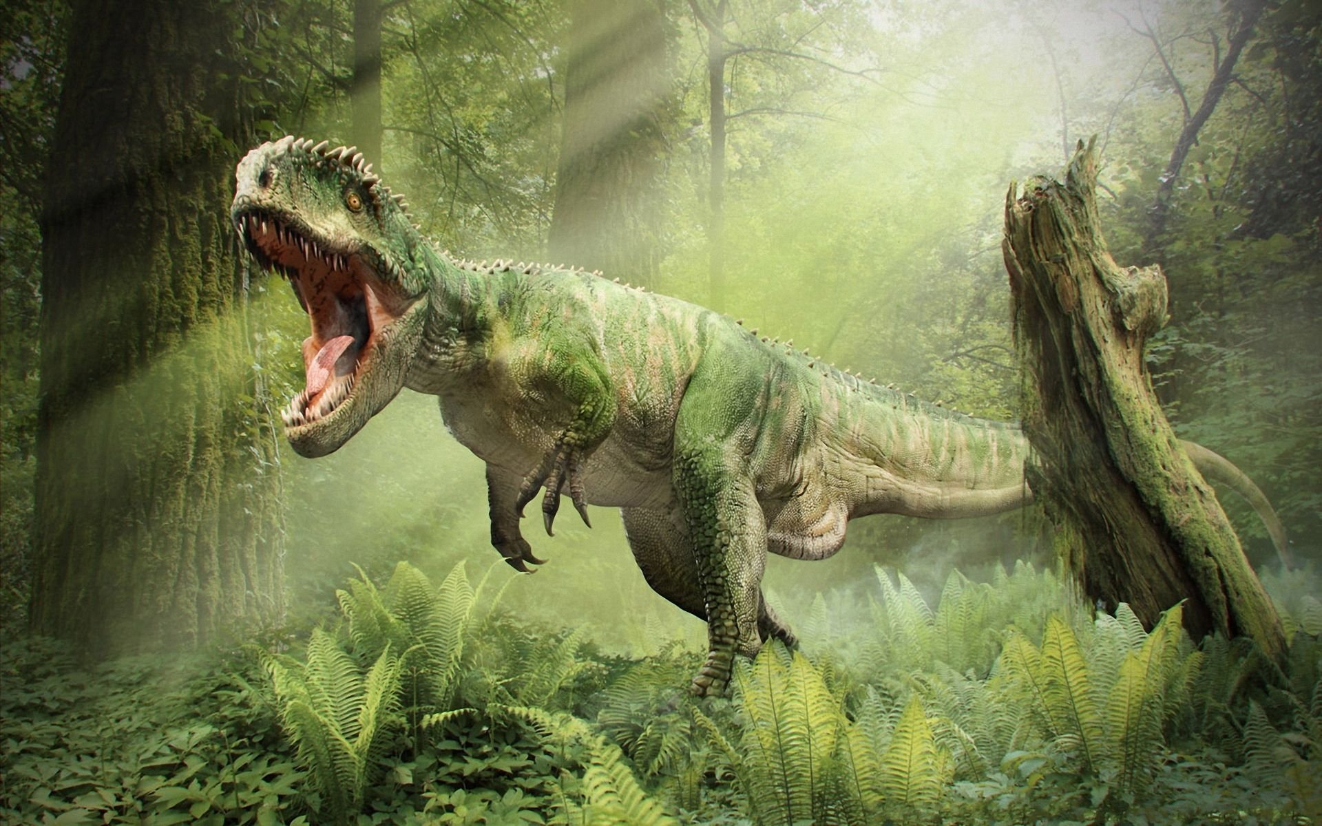 тираннозавр динозавр t-rex рык пасть лес