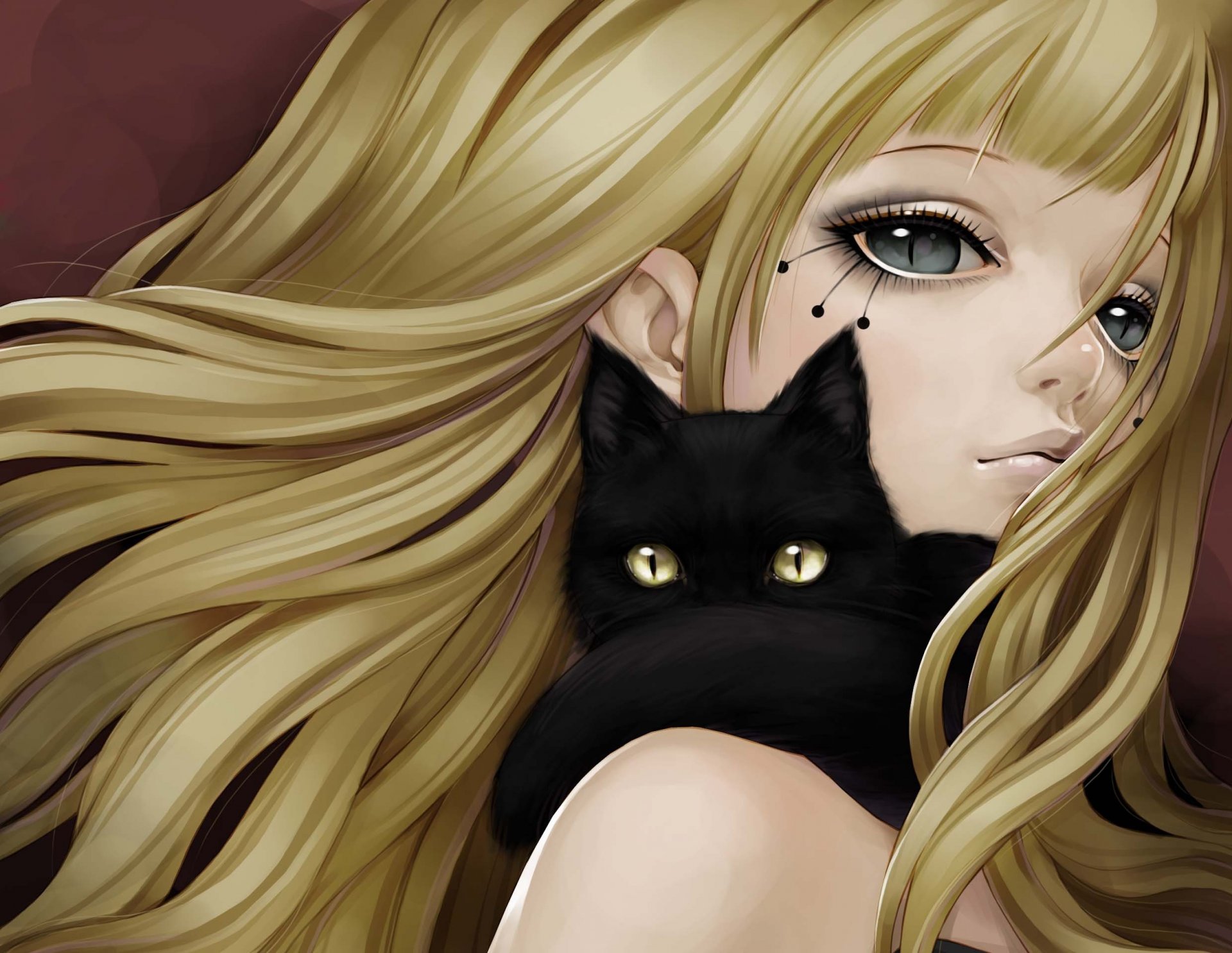 арт девушка кошка кот черная плечо зрачки волосы