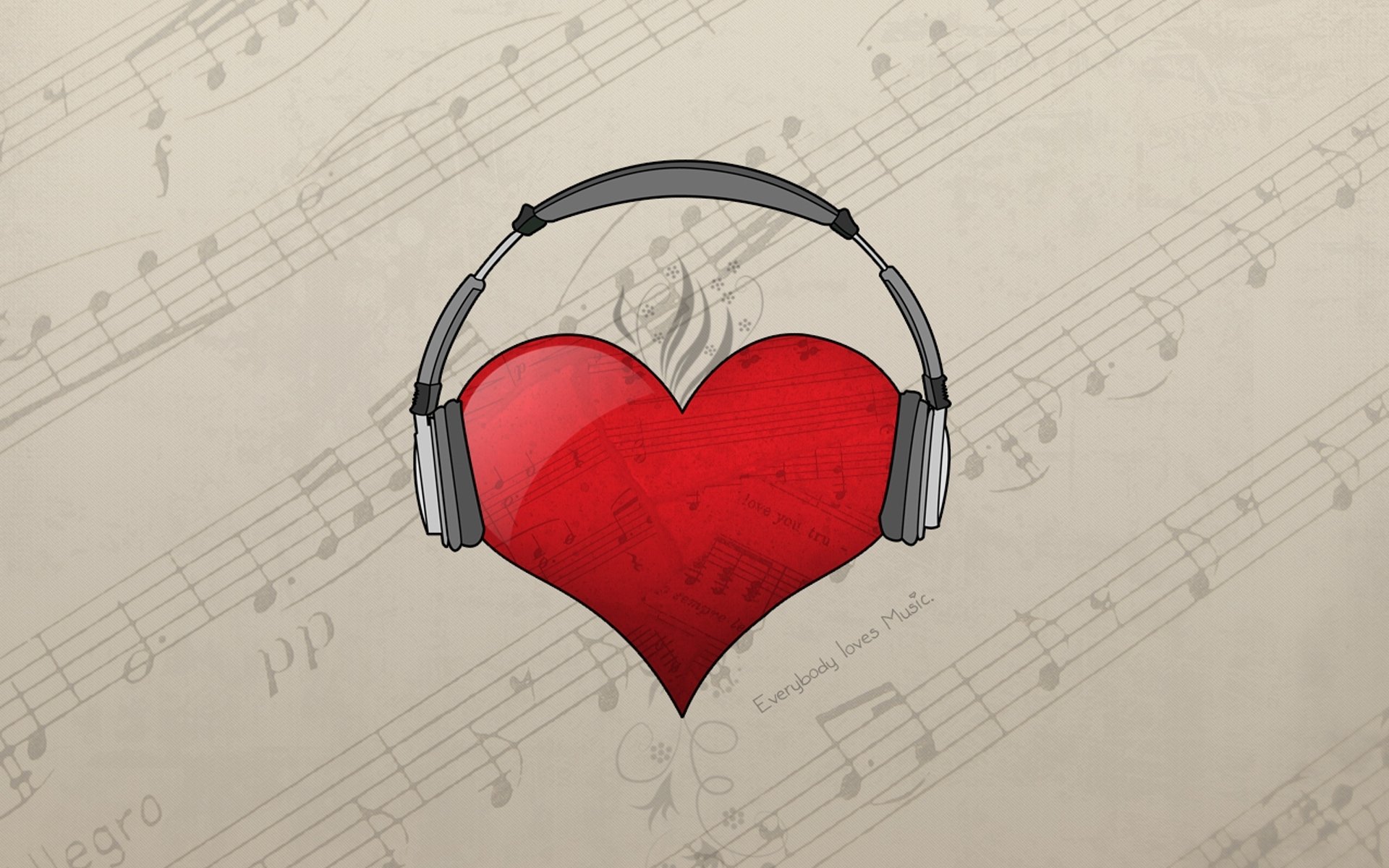 сердце наушники ноты любит музыку