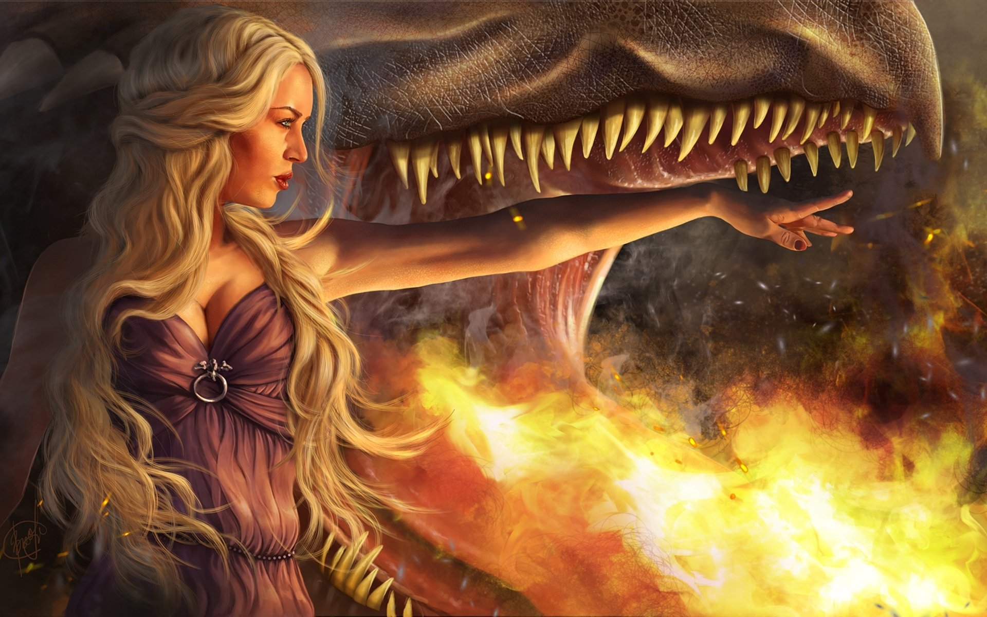 игра престолов daenerys targaryen девушка блондинка дракон пасть пламя