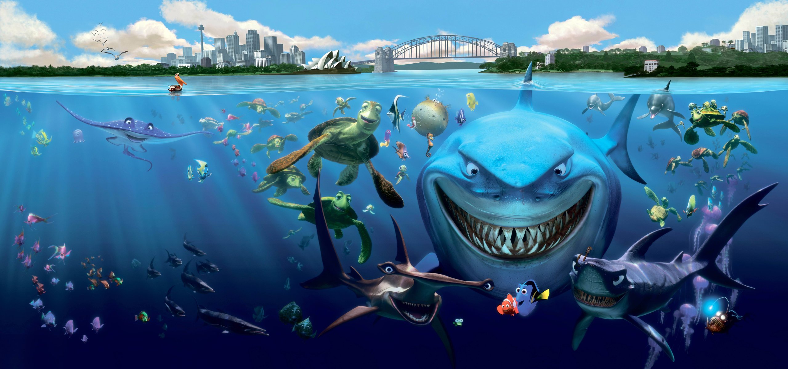 мультфильм в поисках немо подводные обитатели рыбы акулы черепахи