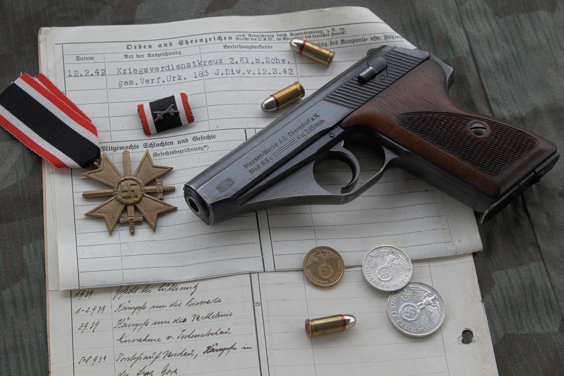 маузер hsc 1944 немецкий самозарядный пистолет времён второй мировой войны монеты медаль патроны