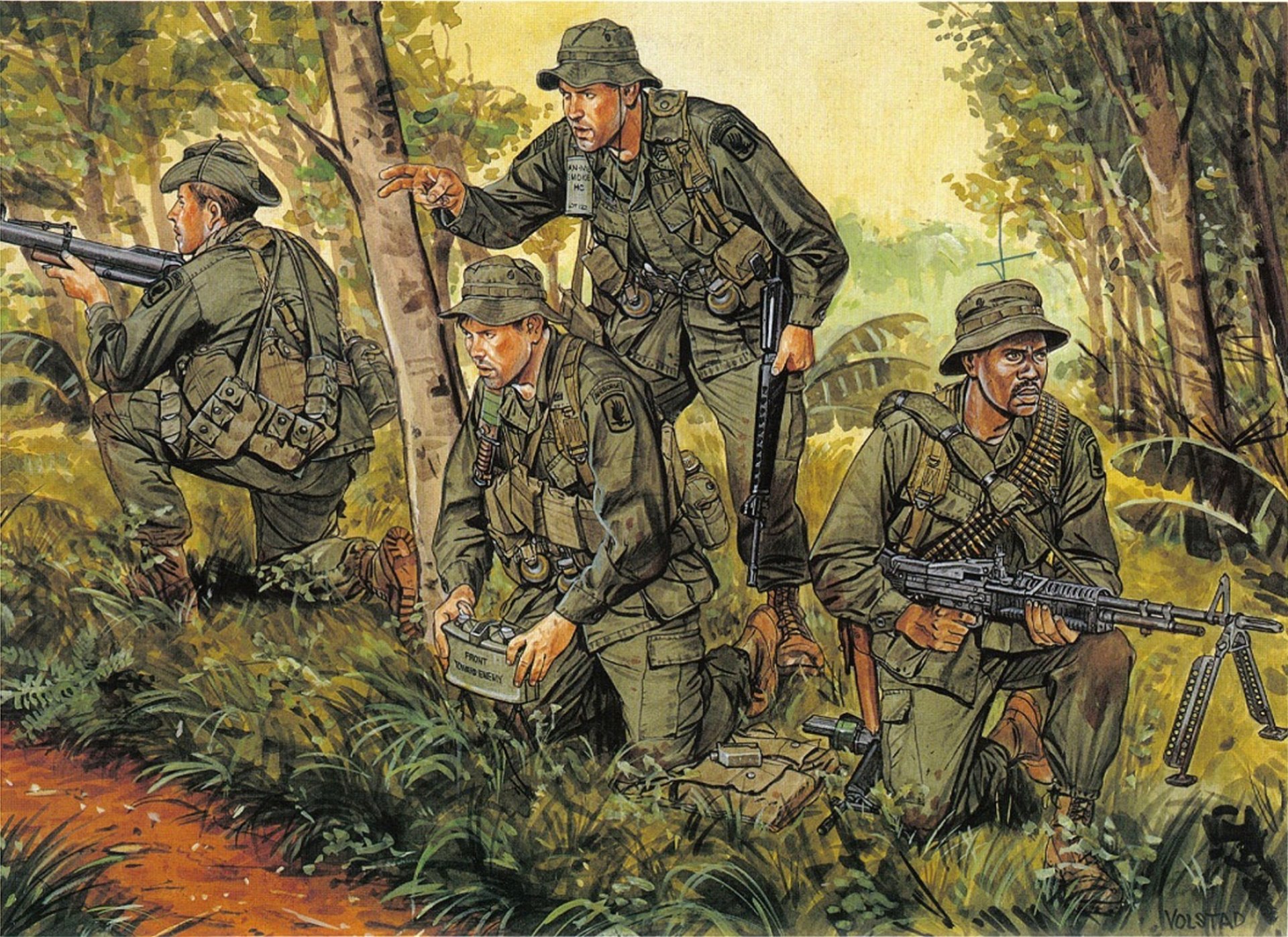 вьетнам воздушно-десантные войска сша солдаты экипировка винтовка мина джунгли рисунок