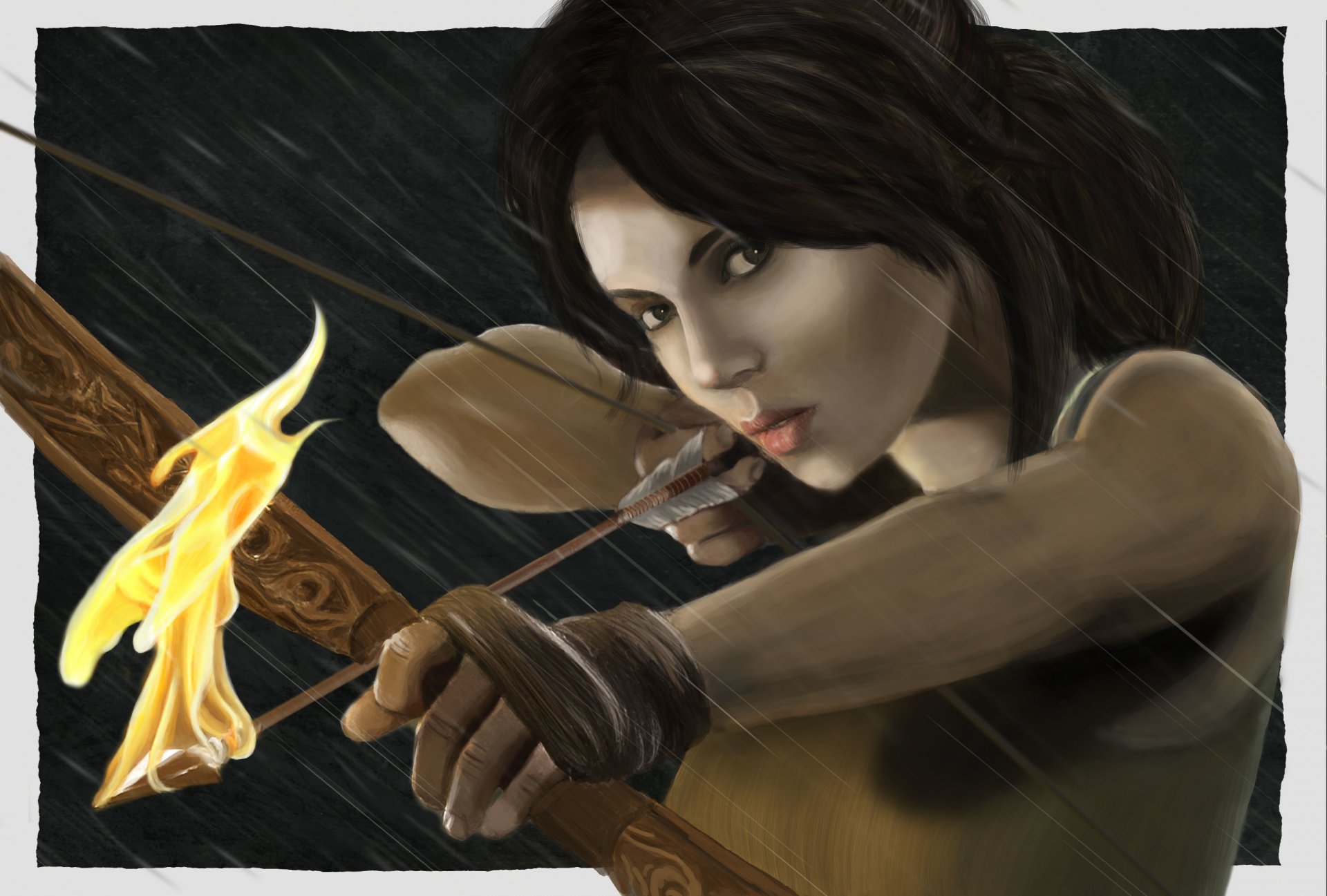 лара крофт tomb raider девушка арт игра лицо взгляд волосы оружие лук узор стрела огонь