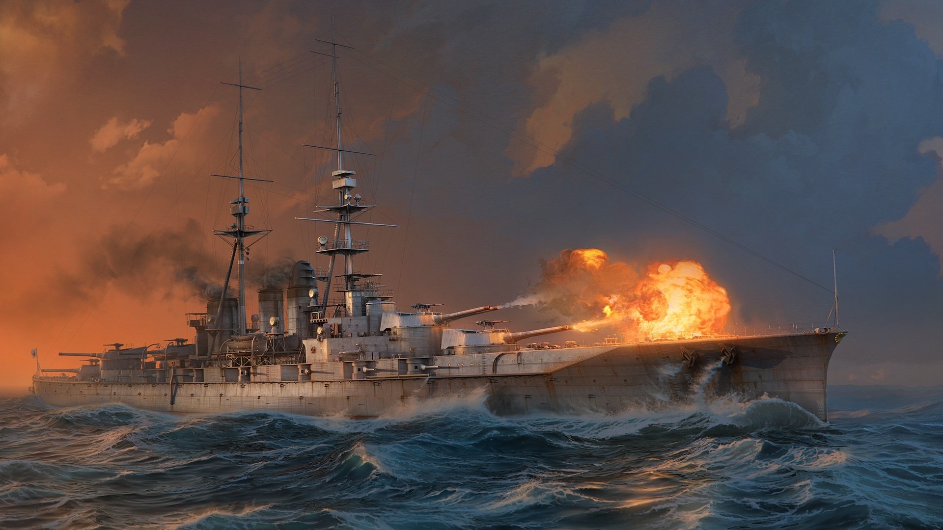 мир военные корабли wargaming нетто поражает мир кораблей рг корабль волны вода море выстрел дым залп линкор ishizuchi
