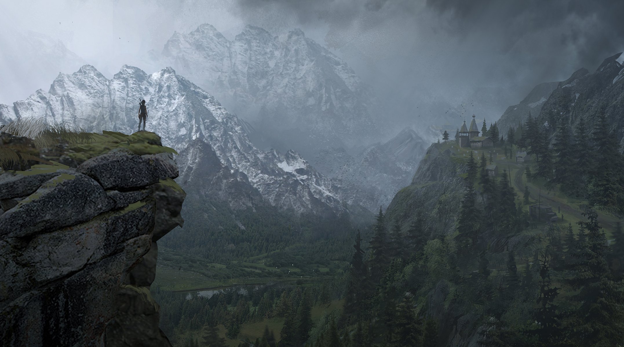 возвышение : tomb raider лара крофт арт горы лес снег