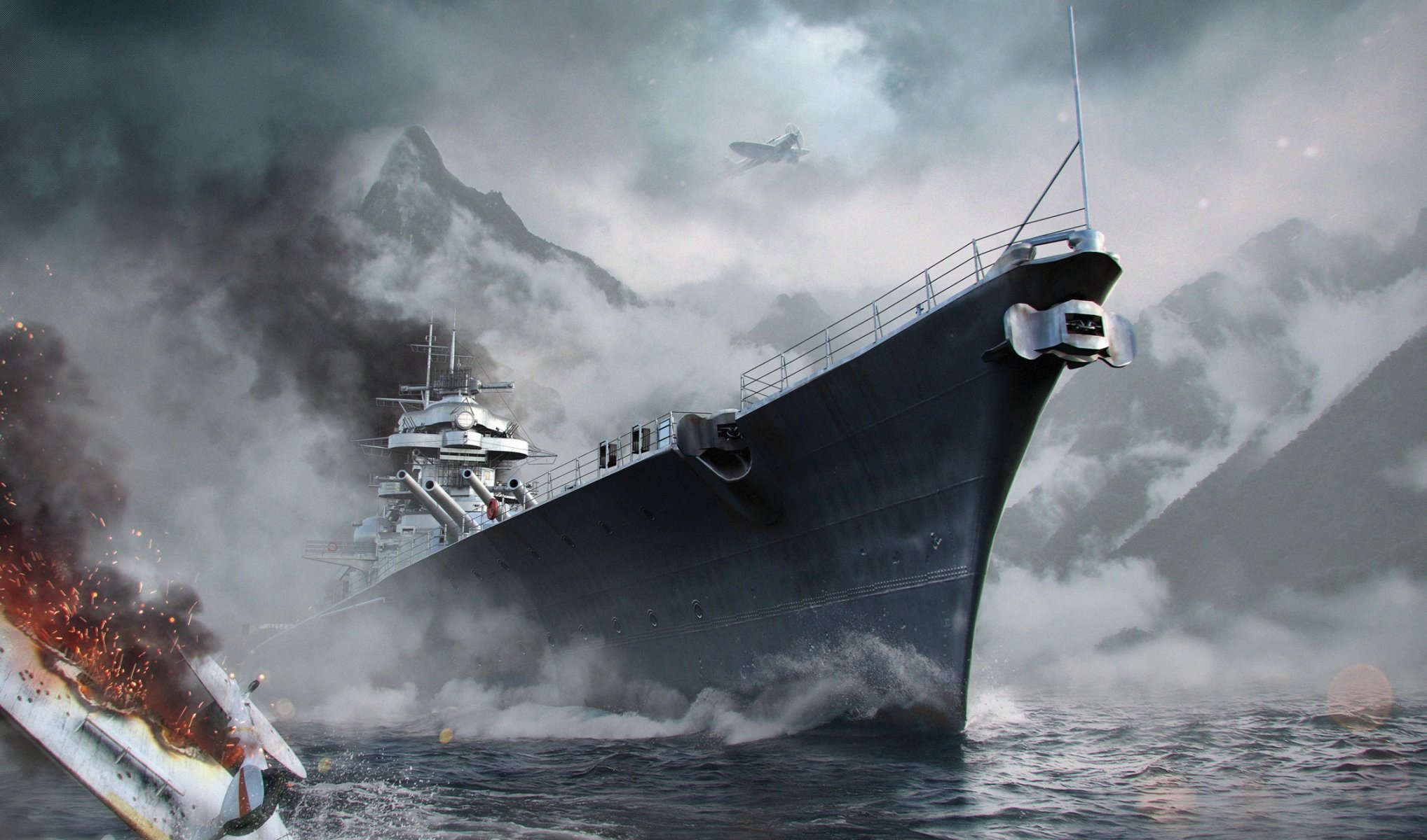мир военные корабли wargaming нетто поражает мир кораблей рг корабль волны вода море горы туман линкор бисмарк