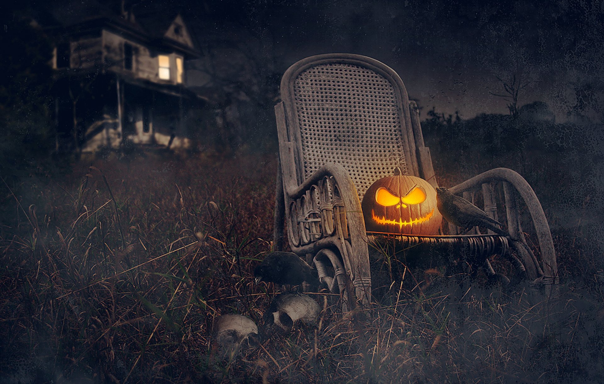 хэллоуин праздник тыква дом черепа грачи ночь