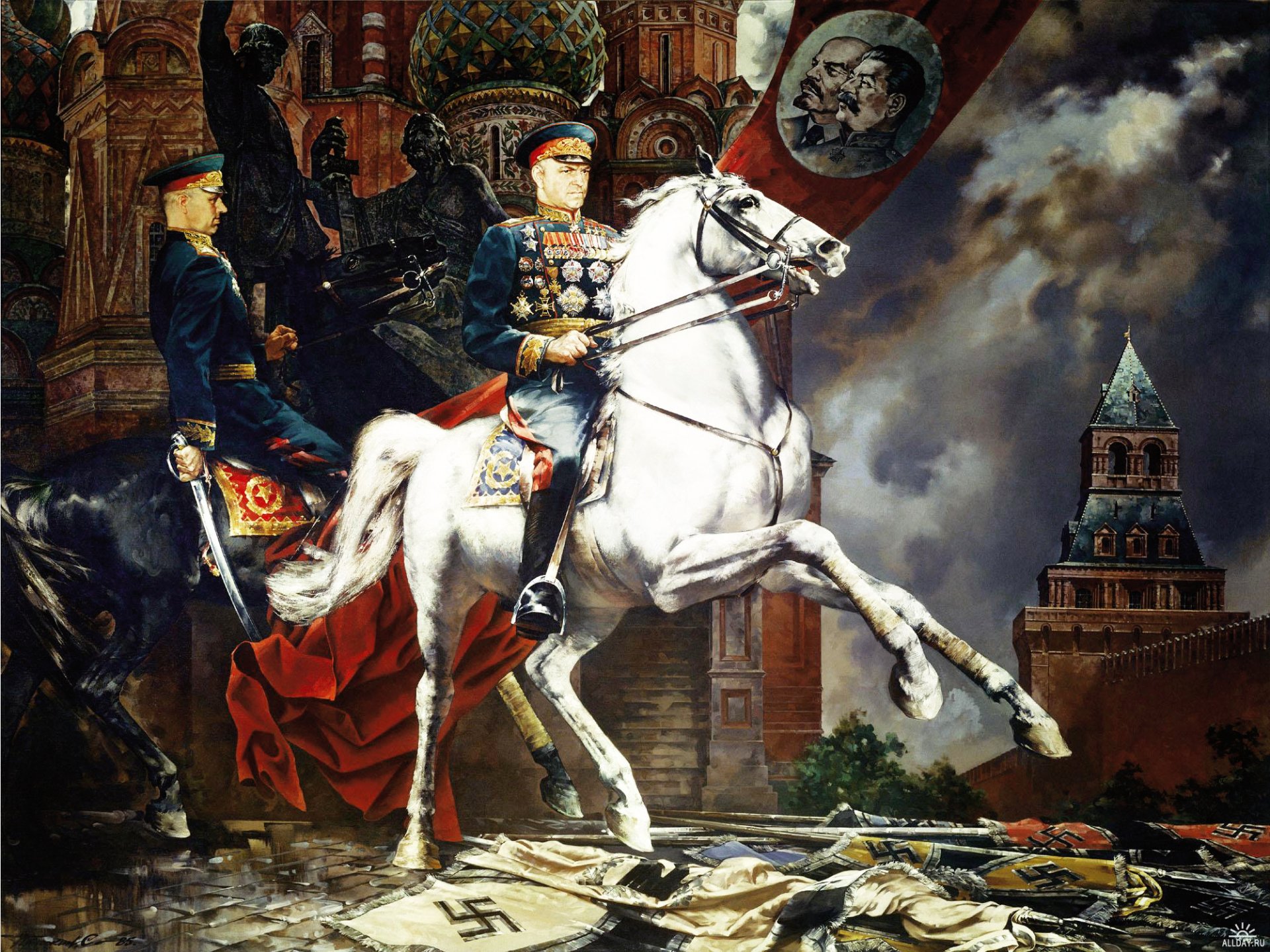 9 мая день победы картина рокоссовский жуков лошади кремль храм василия блаженного