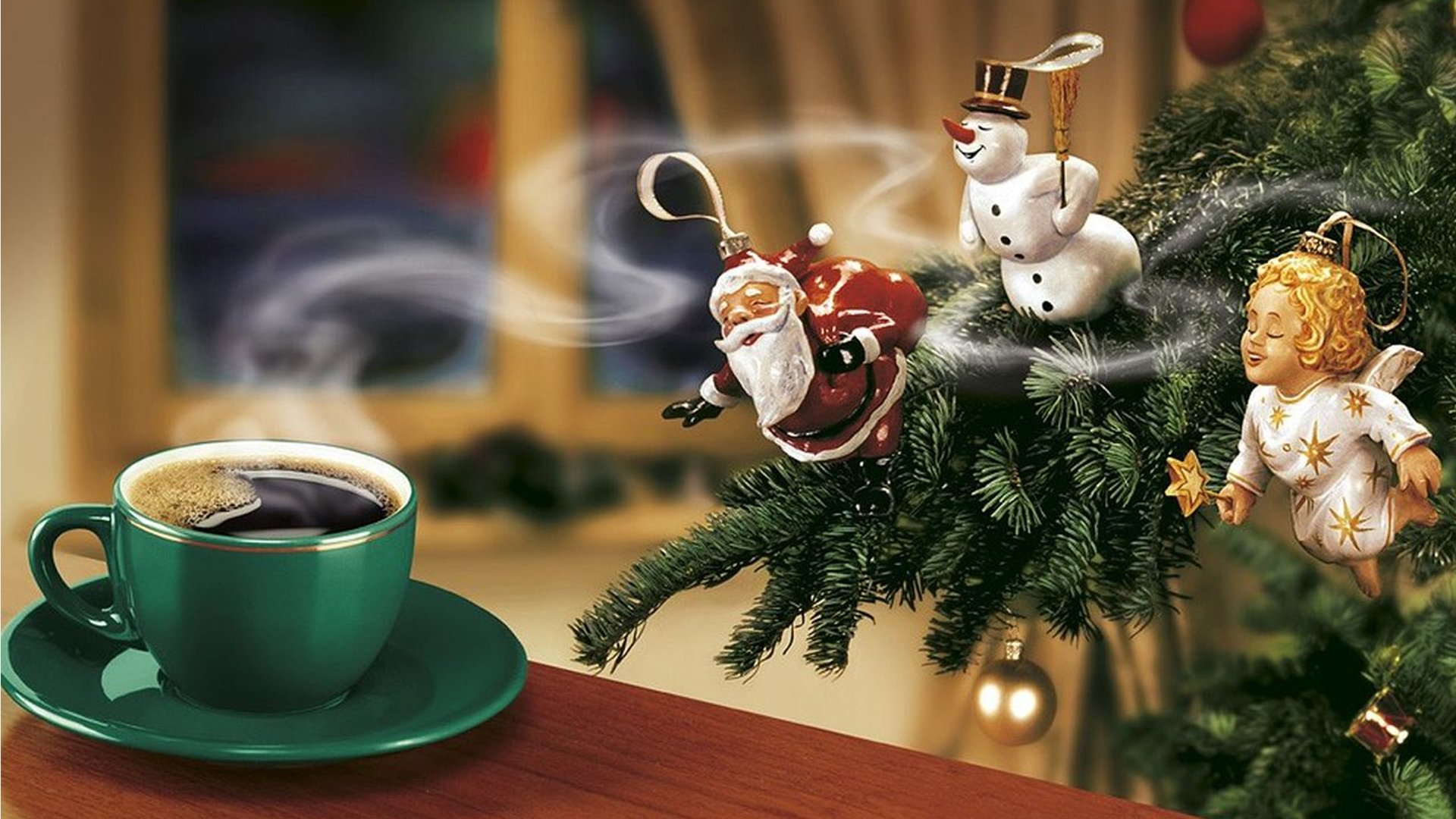 новый год кофе елка дед мороз снеговик ангел