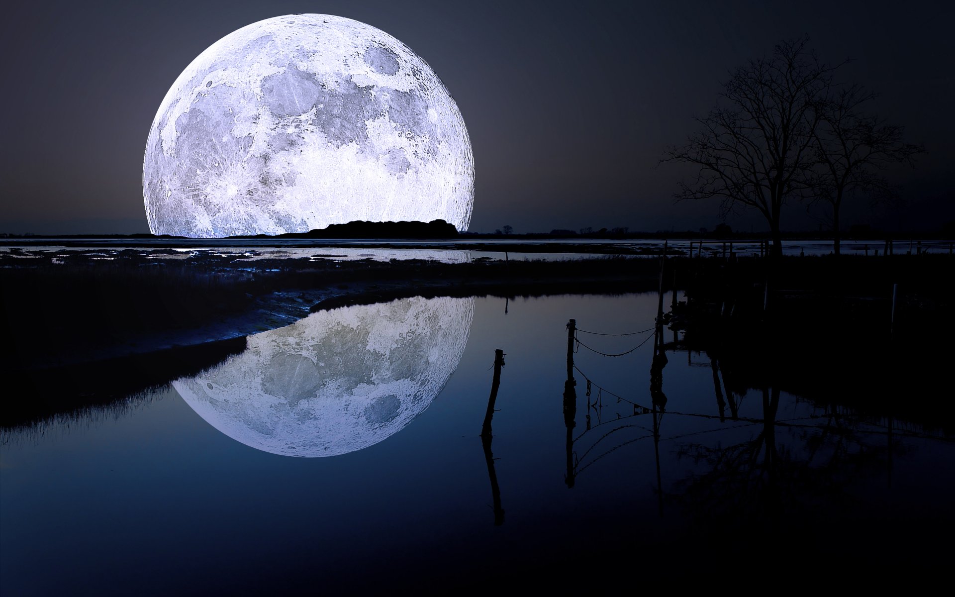 ночные пейзажи природа луна небо вода отражение