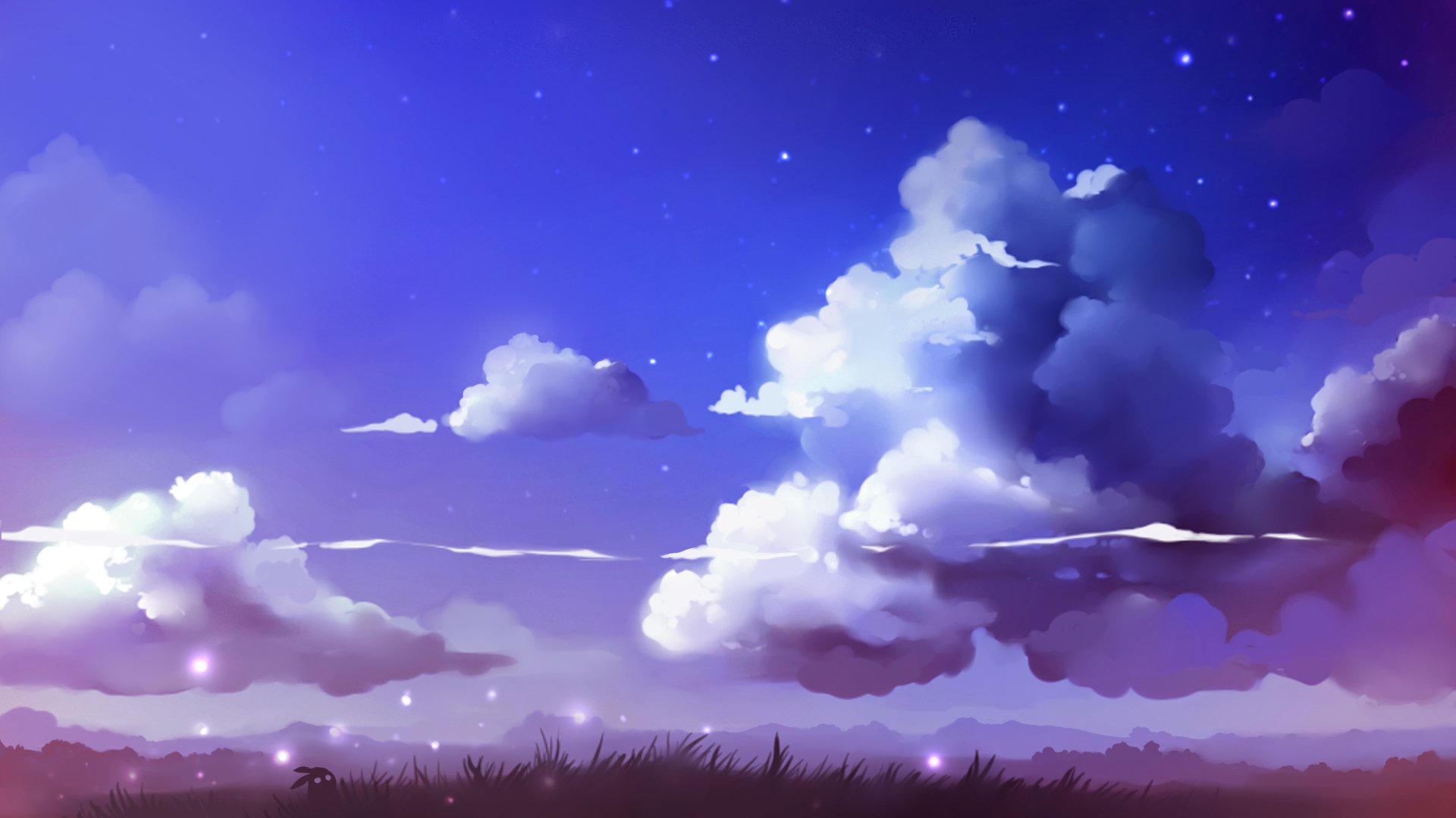 пейзаж облака трава неведомо существо небо звезды арт рисунок художник apofiss