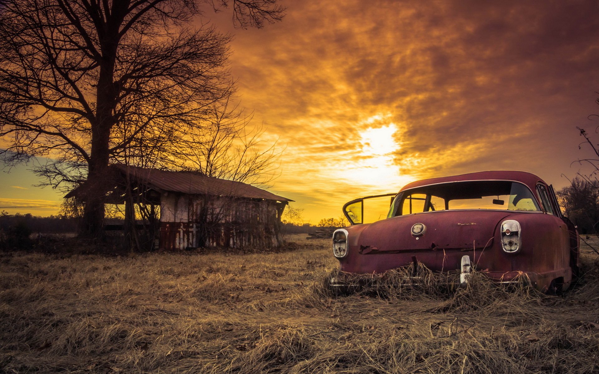 Abandoned Car Rusty Sliders Sunday Sunset HD обои для ноутбука