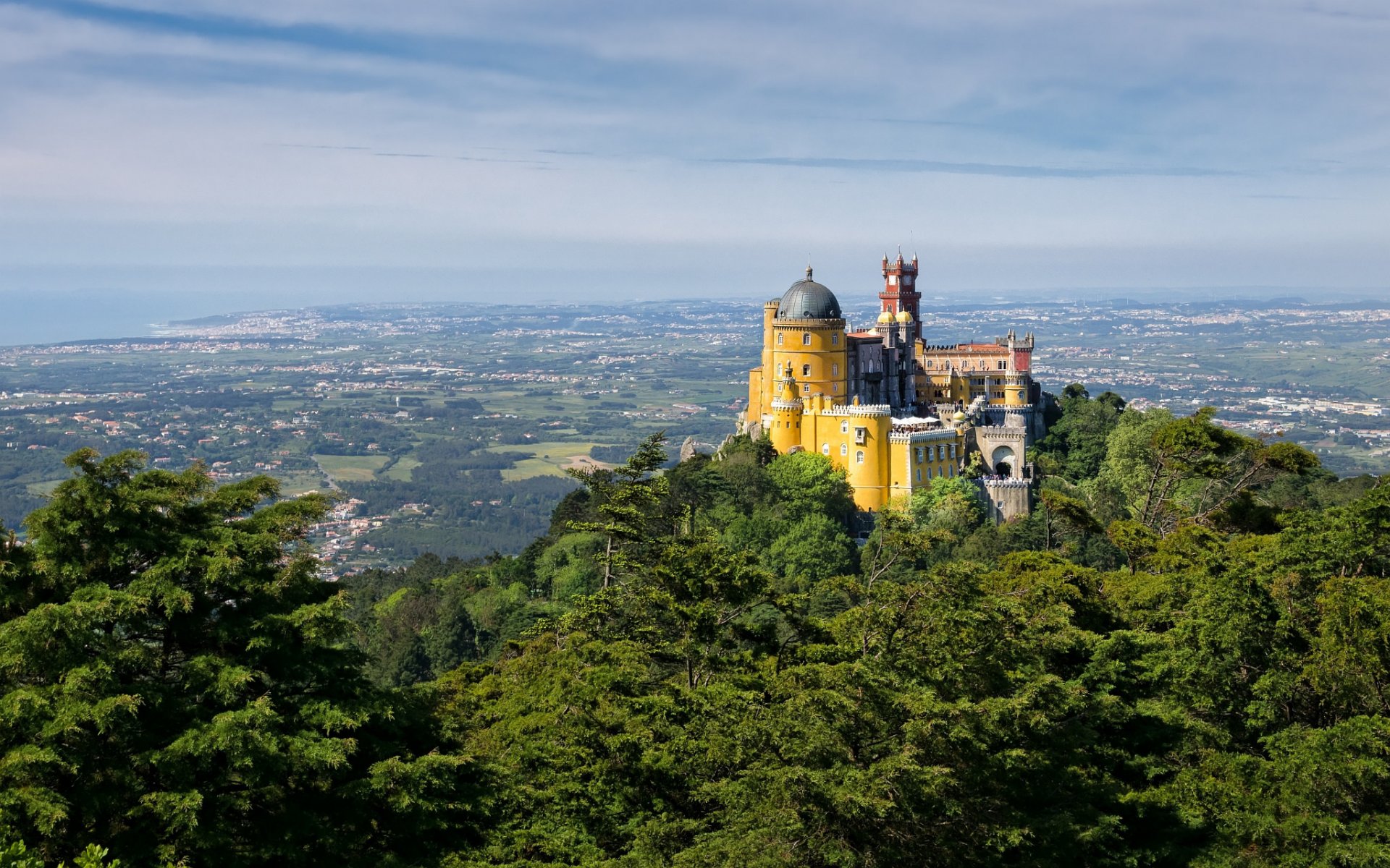 португалия дворец пена небо долина гора замок башня купол
