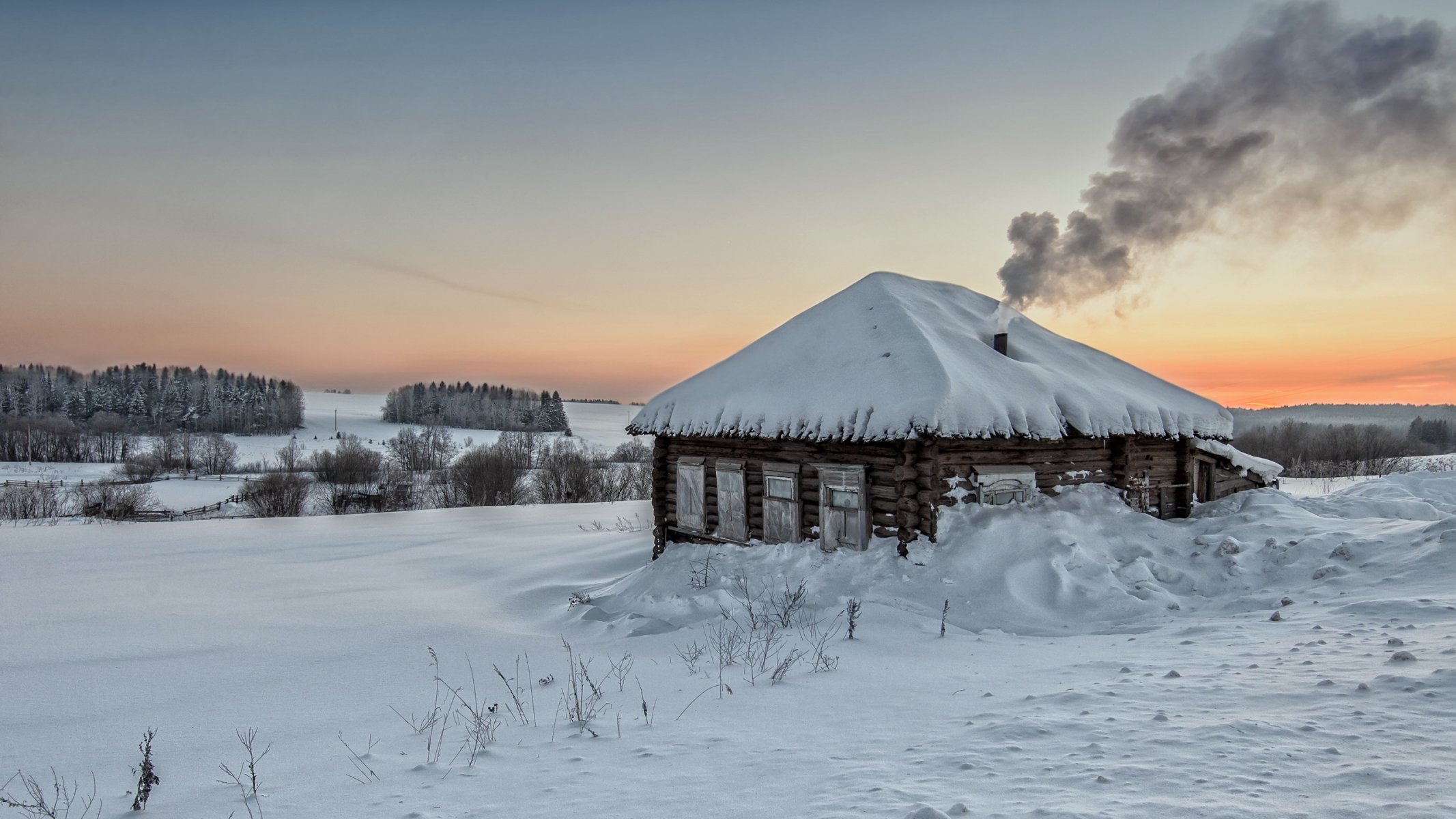 обои зима в деревне русская