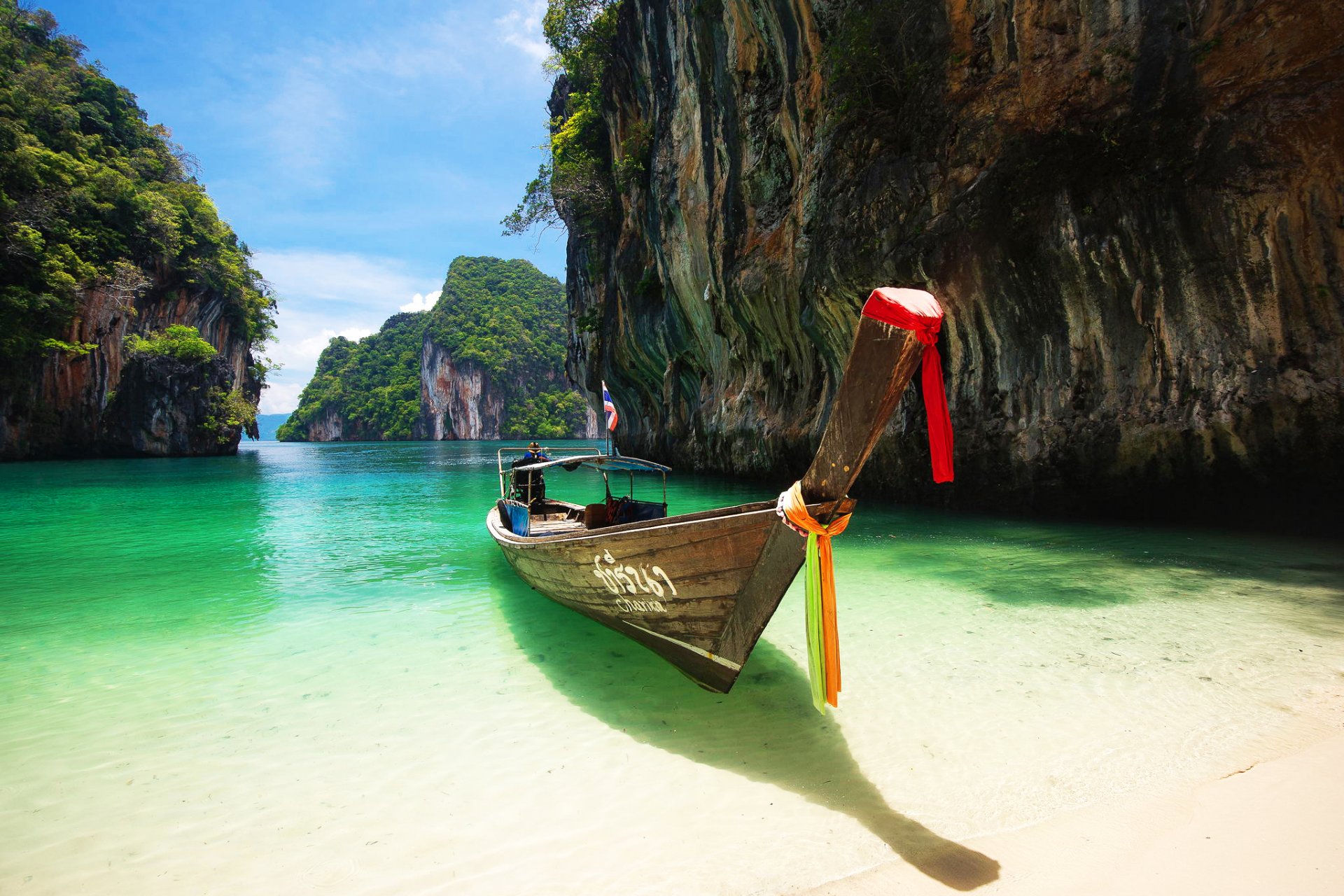 тайланд пхукет море скалы лодка пляж песок пейзаж